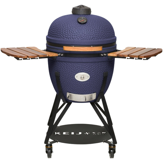 Keij Kamado Legend XL 23 inch Blauw met Walnoot Zijtafels