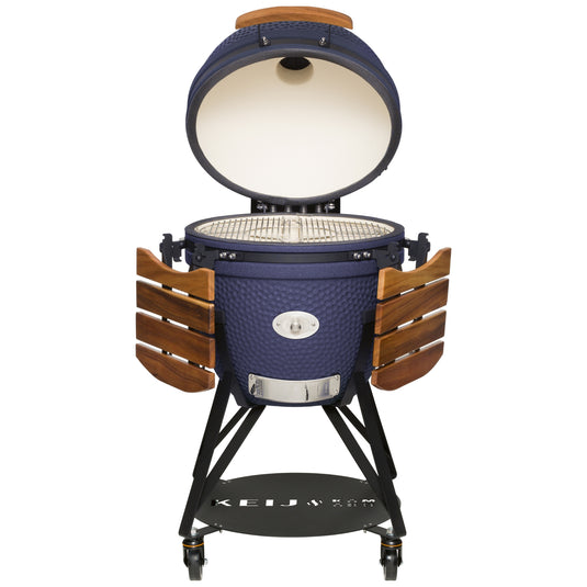 Keij Kamado Legend XL 23 inch Blauw met Walnoot Zijtafels