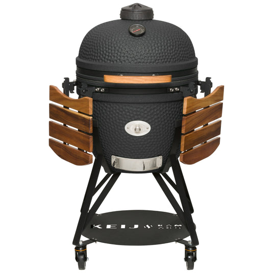 Keij Kamado Legend XL 23 inch Zwart met Walnoot Zijtafels