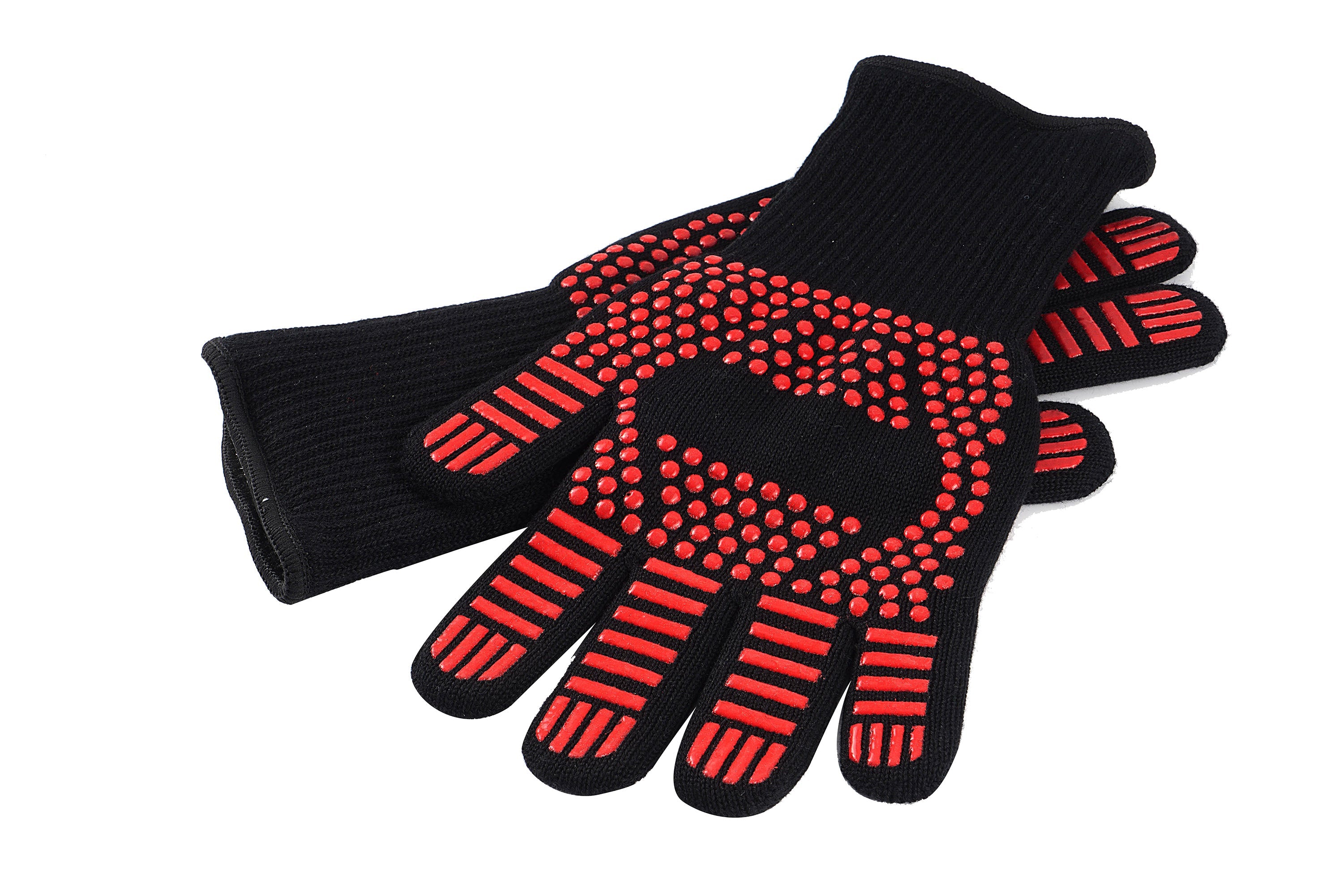 Keij hittebestendige BBQ handschoenen, zwart met rode siliconen grip