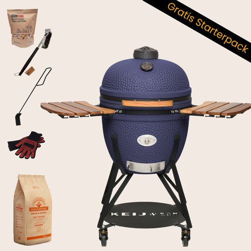 Keij Kamado Legend XL 23 inch Blauw met Walnoot Zijtafels