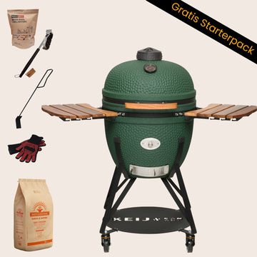 Keij Kamado Legend XL 23 inch Groen met Walnoot Zijtafels - Compleet Starterspakket