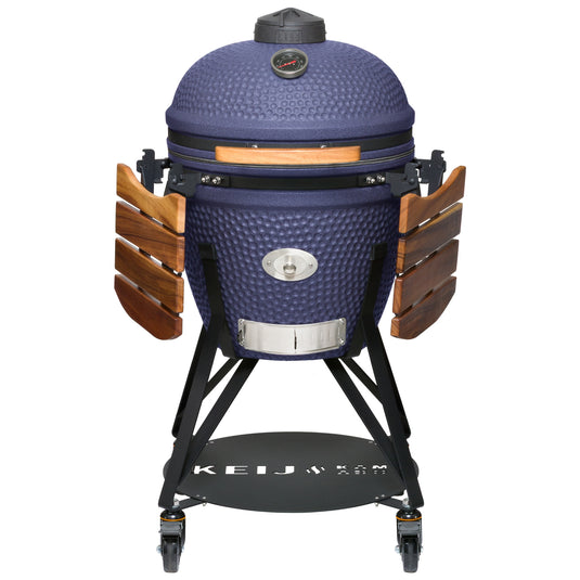 Keij Kamado Legend Large 21 inch Blauw met Walnoot Zijtafels - Compleet Starterspakket
