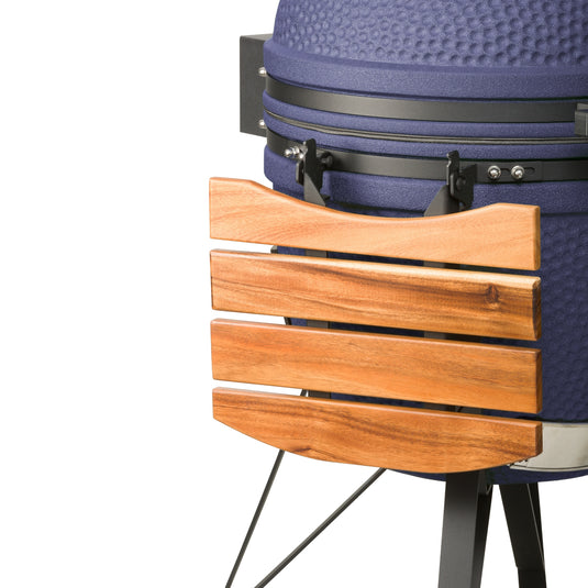 Keij Kamado Legend Large 21 inch Blauw met Walnoot Zijtafels - Compleet Starterspakket
