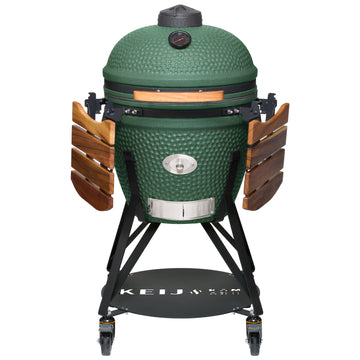Keij Kamado Legend Large 21 inch Groen met Walnoot Zijtafels - Compleet Starterspakket