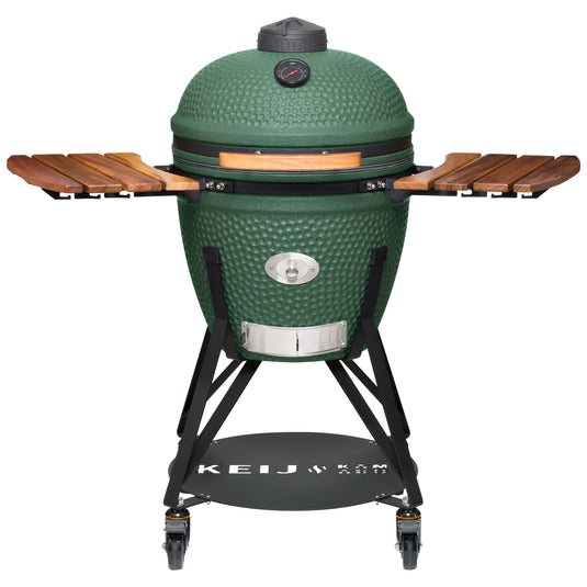 Keij Kamado Legend Large 21 inch Groen met Walnoot Zijtafels - Compleet Starterspakket