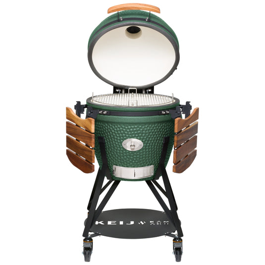 Keij Kamado Legend Large 21 inch Groen met Walnoot Zijtafels - Compleet Starterspakket