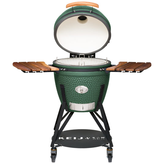 Keij Kamado Legend Large 21 inch Groen met Walnoot Zijtafels - Compleet Starterspakket