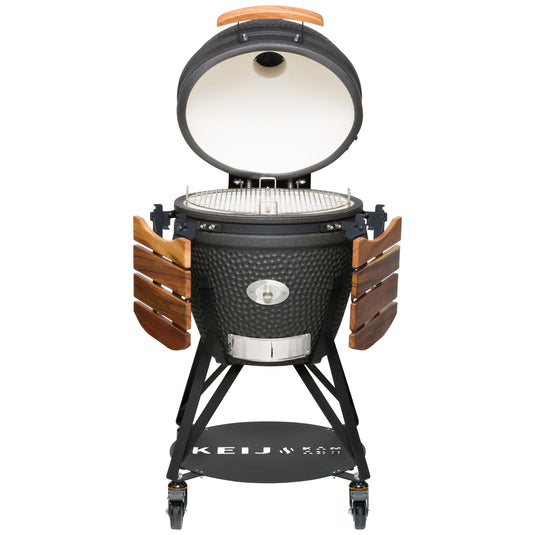 Keij Kamado Legend Large 21 inch Zwart met Walnoot Zijtafels - Compleet Starterspakket