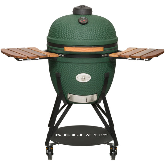 Keij Kamado Legend XL 23 inch Groen met Walnoot Zijtafels