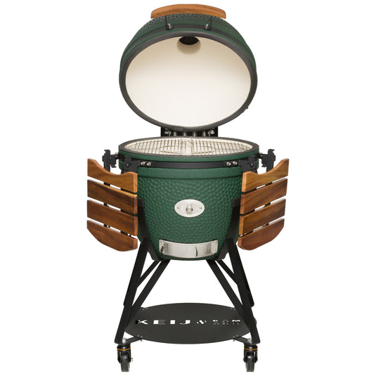 Keij Kamado Legend XL 23 inch Groen met Walnoot Zijtafels