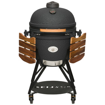 Keij Kamado Legend XL 23 inch Zwart met Walnoot Zijtafels - Compleet Starterspakket