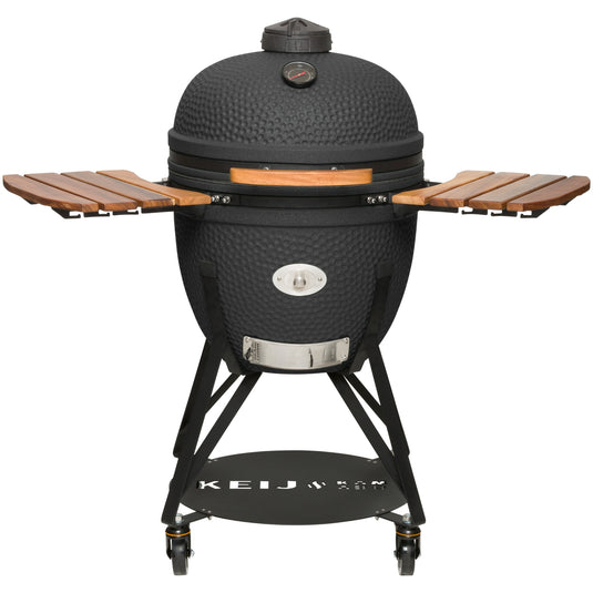 Keij Kamado Legend XL 23 inch Zwart met Walnoot Zijtafels - Compleet Starterspakket