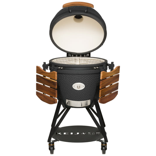 Keij Kamado Legend XL 23 inch Zwart met Walnoot Zijtafels - Compleet Starterspakket