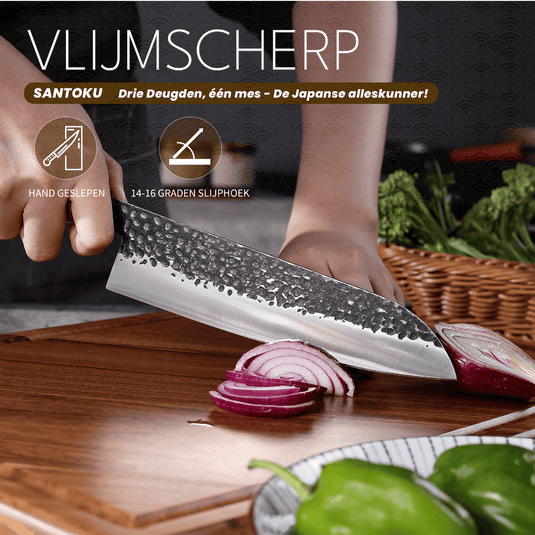 Paudin HB10 Hammered Black Santoku Mes 17,5 cm