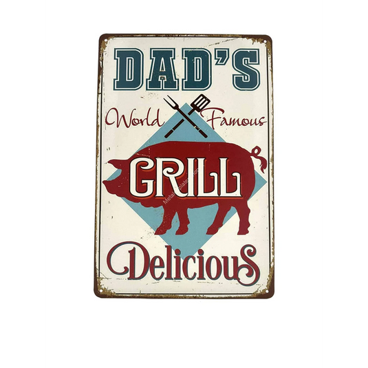 BBQ Wandbord Metaal 'Dad's World Famous BBQ' - 25x33 cm