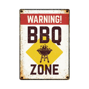 BBQ Wandbord Metaal 'Warning BBQ Zone' - 20x25 cm
