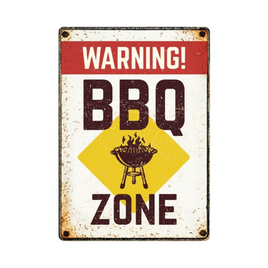 BBQ Wandbord Metaal 'Warning BBQ Zone' - 20x25 cm