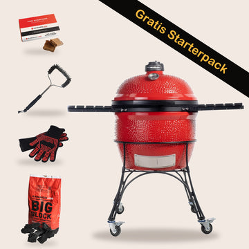Kamado Joe Big Joe I met gratis starterspakket: Kamado Joe fire starters, BBQ-borstel, hittebestendige handschoenen en Big Block houtskool