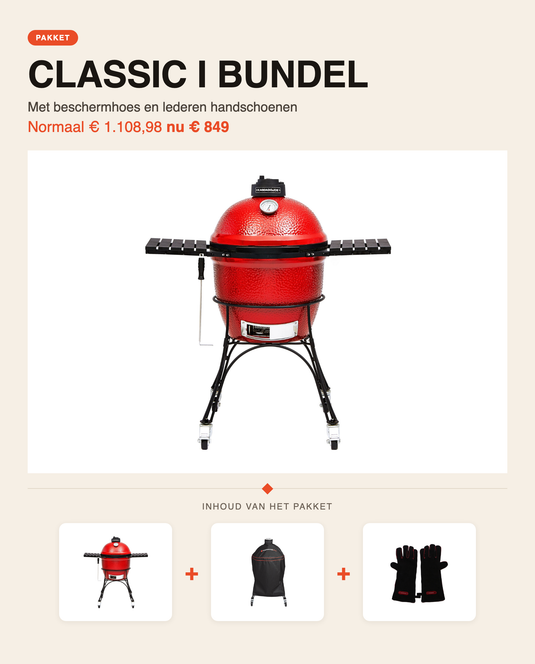 Kamado Joe Classic I bundel met beschermhoes en lederen handschoenen, normaal 1108,98 euro nu 849 euro