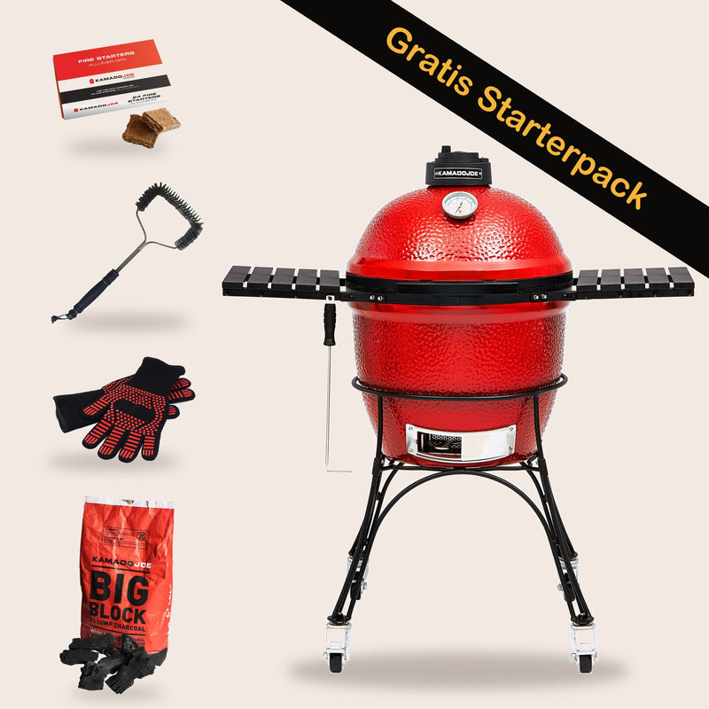 Laad afbeelding in galerij, Kamado Joe Classic I met gratis starterspakket: Kamado Joe fire starters, BBQ-borstel, hittebestendige handschoenen en Big Block houtskool
