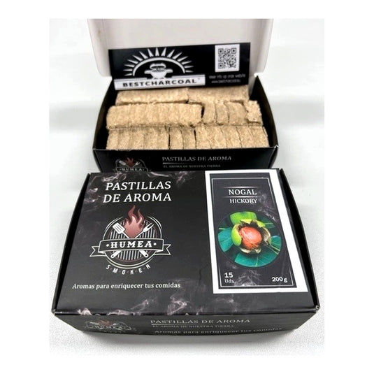 Pastillas de Aroma rooksmaak tabletten walnoot (Nogal Hickory), doosje 200 g met 15 tabletten