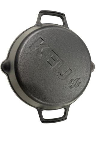 Keij Gietijzeren Skillet 30 cm - 2 Handvatten - Zwart Geëmailleerd