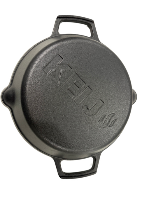 Keij Gietijzeren Skillet 30 cm - 2 Handvatten - Zwart Geëmailleerd