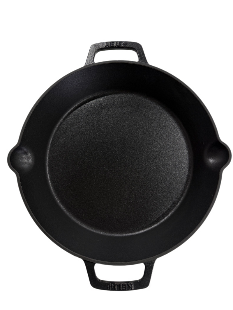 Laad afbeelding in galerij, Keij Gietijzeren Skillet 30 cm - 2 Handvatten - Zwart Geëmailleerd
