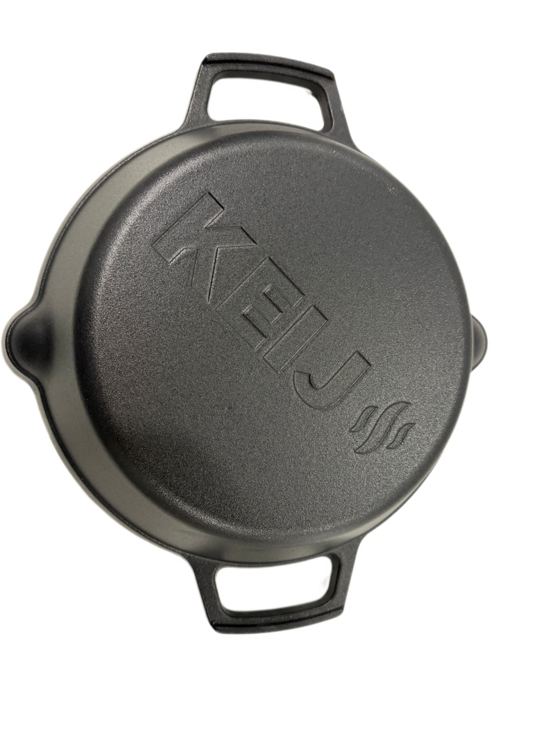 Laad afbeelding in galerij, Keij Gietijzeren Skillet 30 cm - 2 Handvatten - Zwart Geëmailleerd
