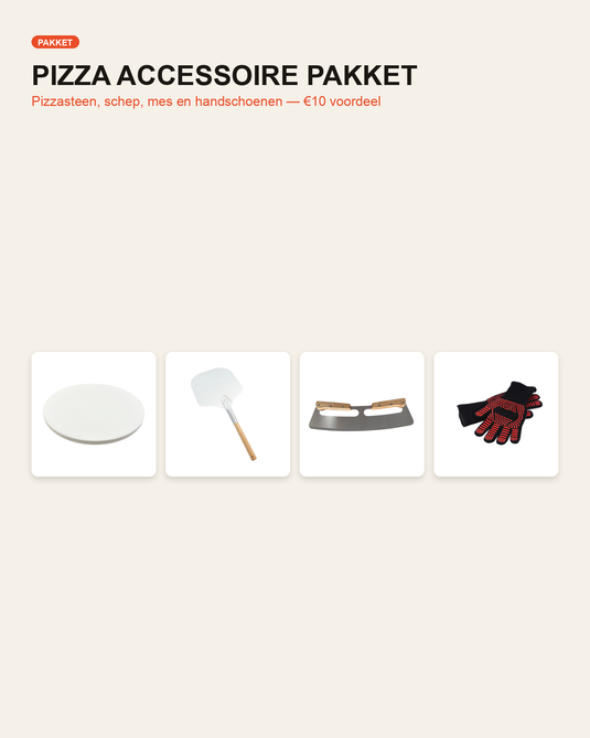 Pizza Accessoire Pakket - Steen, Schep, Mes & Handschoenen